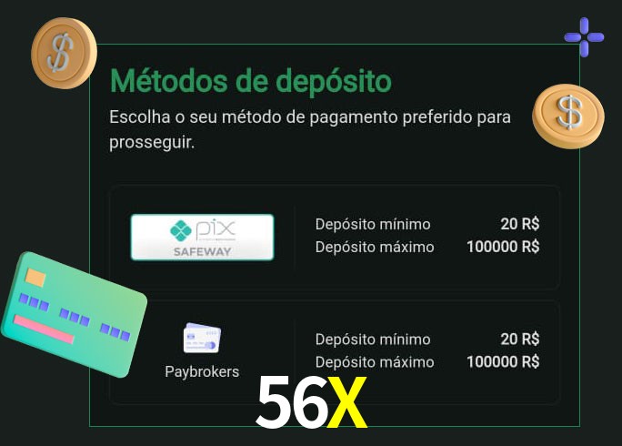 O cassino 56X oferece uma grande variedade de métodos de pagamento